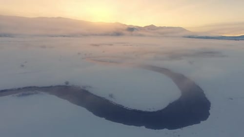 Flying over the Salt River during winter in Wyoming