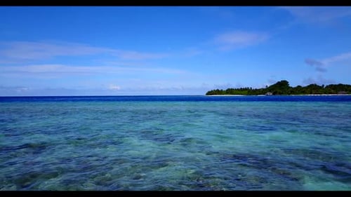 Aerial flying over texture of perfect lagoon beach journey by blue sea with white sand background of