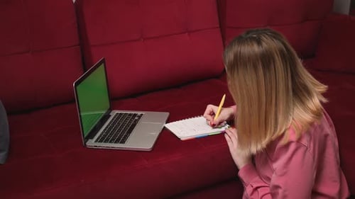 Green Screen Laptop Computer Concept Online Distance Education Video Call Conference