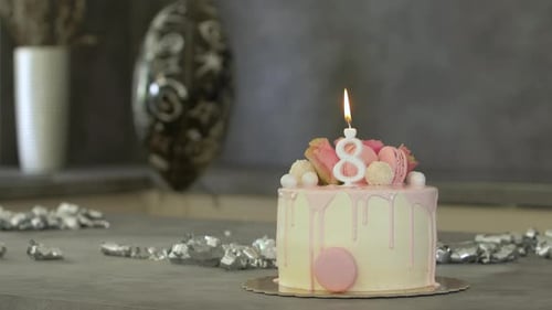 Birthday Cake with Candle and Decorations