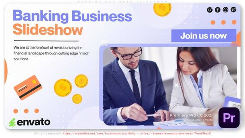 Modern Animated Business Slideshow with Finance Icons, Video Displays ...