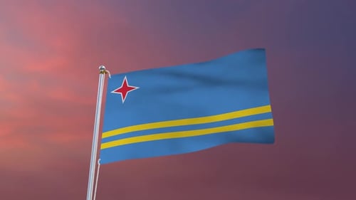 Realistic Aruba Flag Waving at Sunset