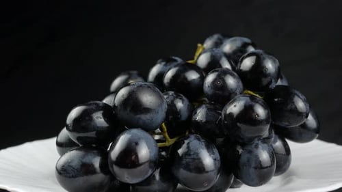 Fresh Grapes on Plate Rotating Close Up