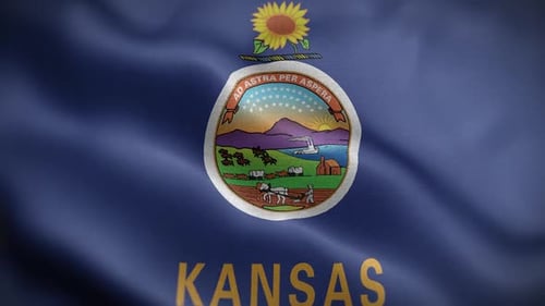 Waving Kansas State Flag with Realistic Fabric Motion