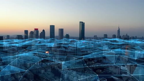 smart Connected city skyline. Futuristic network concept, city Technology.