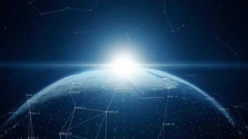 Digital Data Network Over Earth in Space Technology Animation
