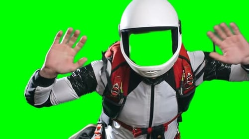 Skydiver in Suit Giving Thumbs Up Green Screen