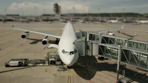 Commercial Airline Airplane Standing at Airport Terminal Gate