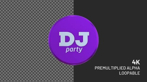 Dj Party Rotating Loopable Badge with Alpha Channel 4K