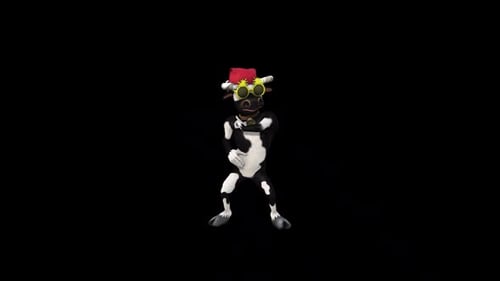 Animated Dancing Christmas Cow with Santa Hat and Star Glasses