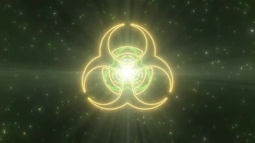 Dangerous Biohazard Symbol Shape Outline Glowing Neon Lights Tunnel - 4K