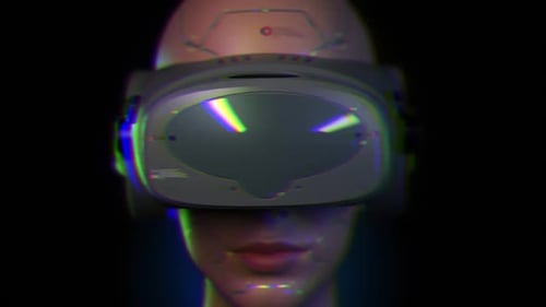 Portrait eines Mädchens in einer Vorderansicht eines VR-Helms.