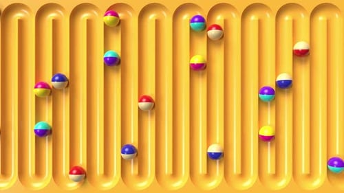 Colorful Balls Bouncing on Yellow Wavy Tracks
