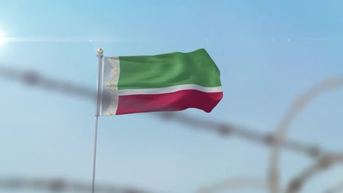 Chechen Republic Flag Behind Border