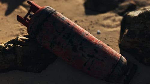 Old Rusted Gas Tank on Sand Beach