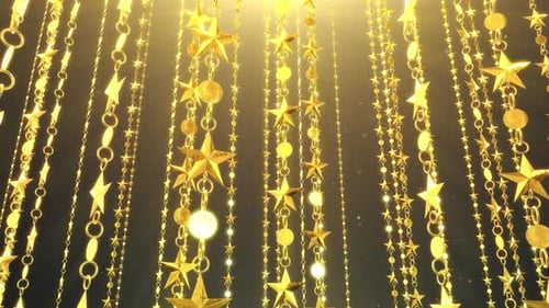 Sparkling Golden Stars and Chains Celebration Background Loop