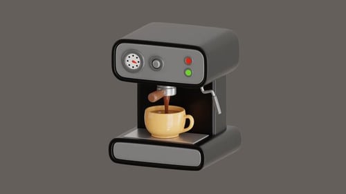 3D Animation of Coffee Machine and Cup with Coffee Inside