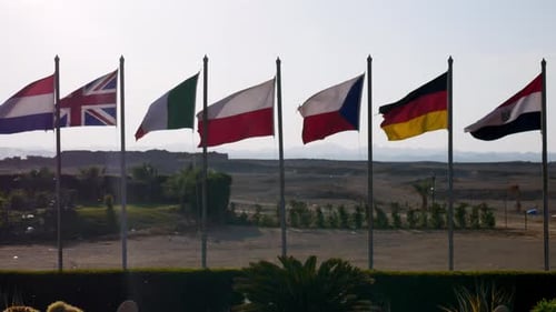 Flags of Different Countries Waving in the Wind