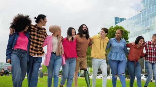 Diverse Group of Friends Standing Together Outside