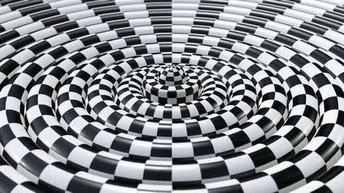 Sphère flottante sur l'animation de boucle de tore géométrique à motif de carreaux vertigineux