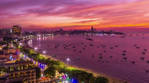 4K Timelapse Aerial top view of of Pattaya beach