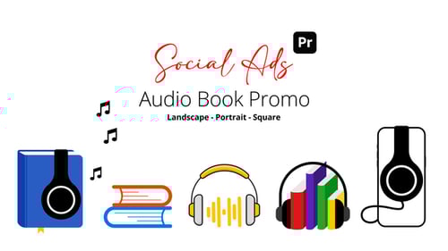 Audio Book Promo Social Ads for Premiere Pro – 5 Logo Concepts (Landscape/Square/Portrait)