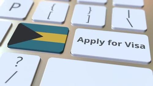 Apply for Visa Button with Bahamas Flag on Keyboard