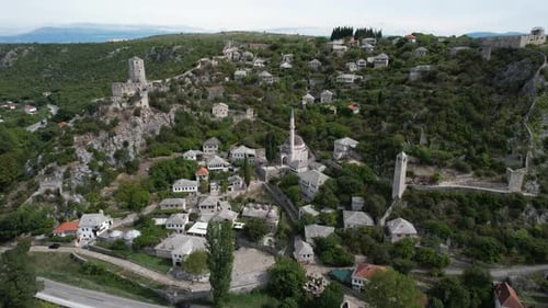 Aerial View of Historical Town with Central Mosque