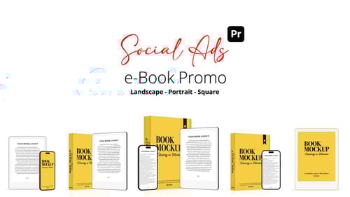 e-Book Promo Social Ads for Premiere Pro – 5 Logo Concepts in Landscape, Square & Portrait