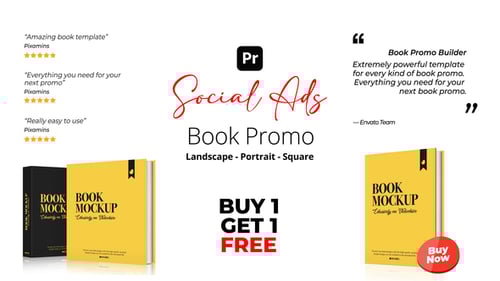 Book Promo Social Ads for Premiere Pro – 6 Concepts in Landscape, Square &; Portrait