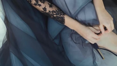 Woman Fastening High Heel Fashion Footwear