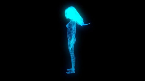 Animated Futuristic Wireframe 3D Female Human Model Scan