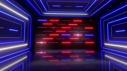 Futuristic Neon Tunnel Room with Dynamic Light Wall