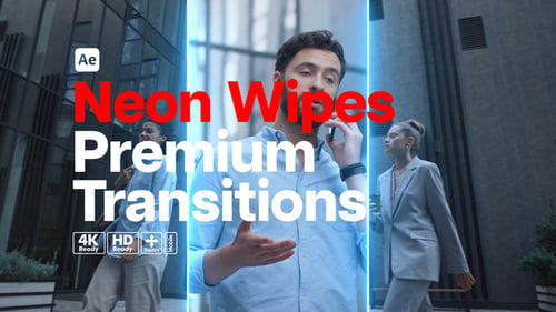 Premium Transitions Neon Wipes - Glowing Light Streak Transition Effects Pack