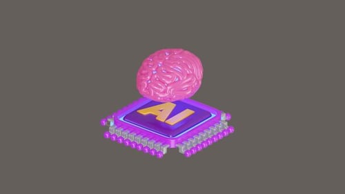 Animação 3D do cérebro de IA dentro do chip de IA