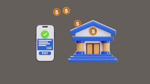 3D Animation of Mobile Banking Transfer to Bank Account