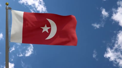 Waving Islamic Flag with Crescent Moon and Star