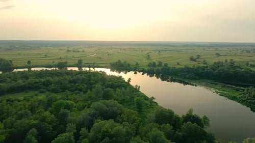 Aerial View of the River Flying Over the River