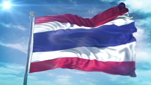 Realistic Thailand National Flag Waving in Blue Sky