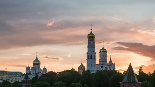 Moscow Kremlin sunset view from Moscow river. Colorful sunset.