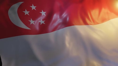 Realistic Waving Singapore National Flag with Sunlight