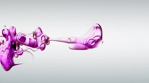 transparent cosmetic purple oil bubbles and shapes on white background