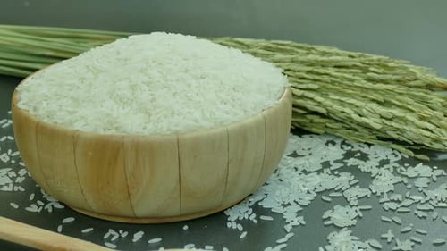 Bowl Filled with Uncooked Rice Grain