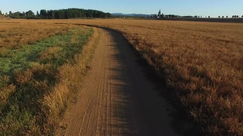 Aerial shot of dirt farm road