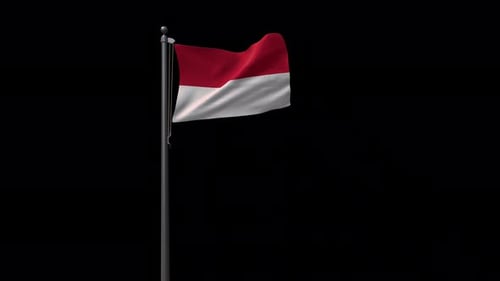Realistic Indonesia Flag Waving on Flagpole