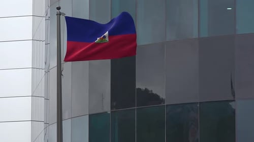 Haiti Flag Waving on Modern Building