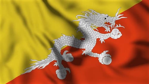 Waving Flag of Bhutan with White Dragon Druk