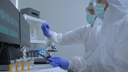 Scientists Work on Computers in a Laboratory