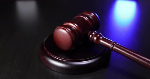 Gavel with Police Lights, Court and Justice Concept