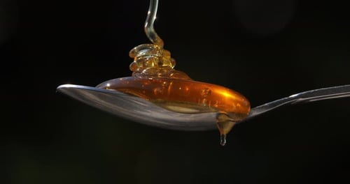 Honey Pouring On Spoon